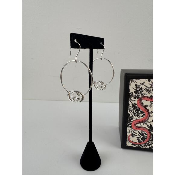 GUCCI Britt Interlocking GG Hoop Drop Dangle Earrings Sterling Silver 925 NEW - Picture 4 of 10
